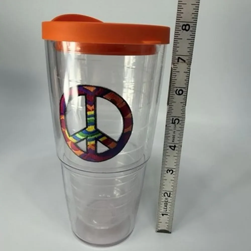 Tervis Tumbler 24oz Peace Sign Rainbow Patch Double Wall Clear Insulated Cup
